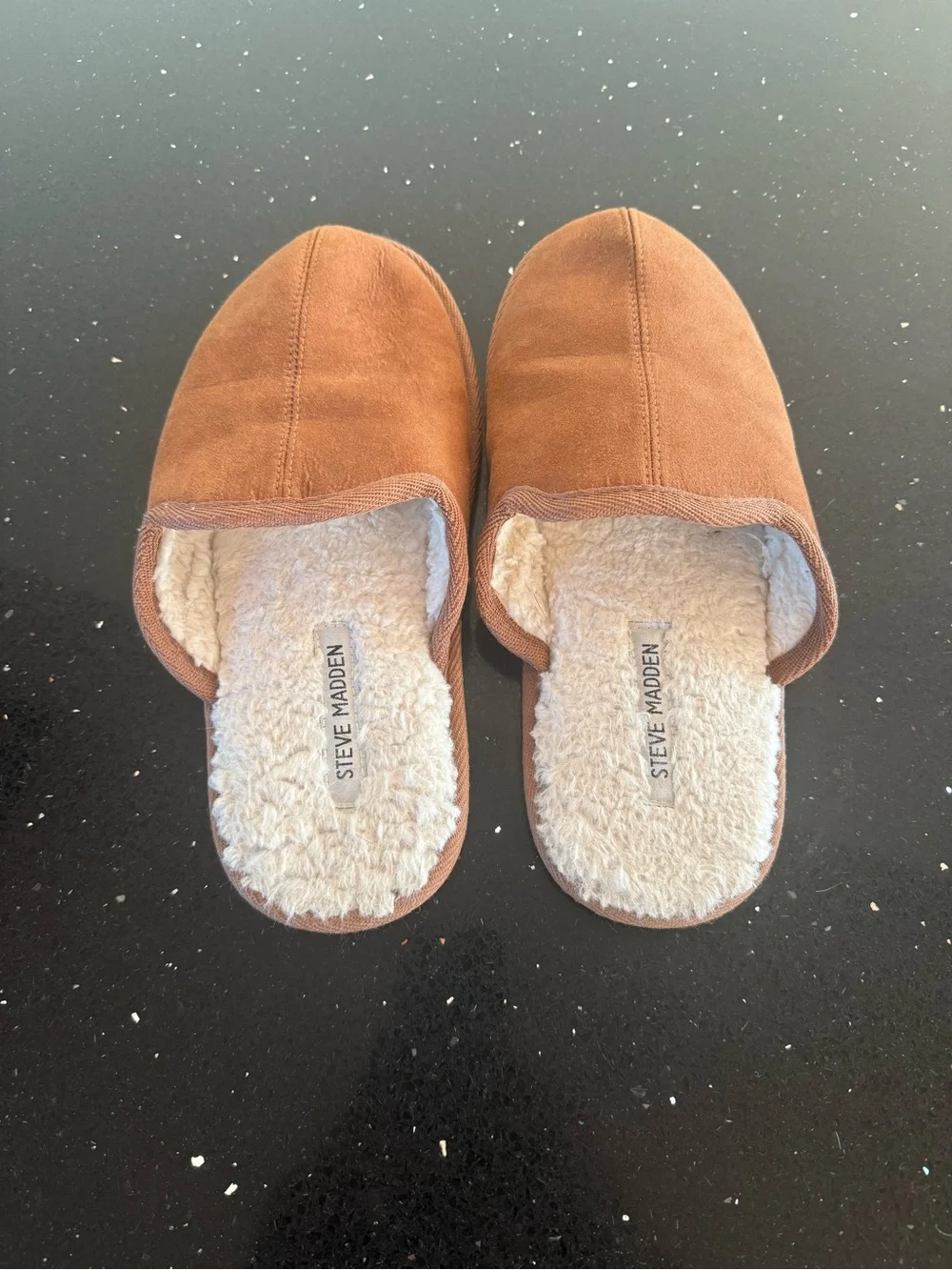Steve Madden Brown Suede-Look Fleece-Lined Slip-On Slippers